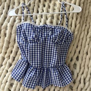 Blue and White Gingham Peplum Tank top